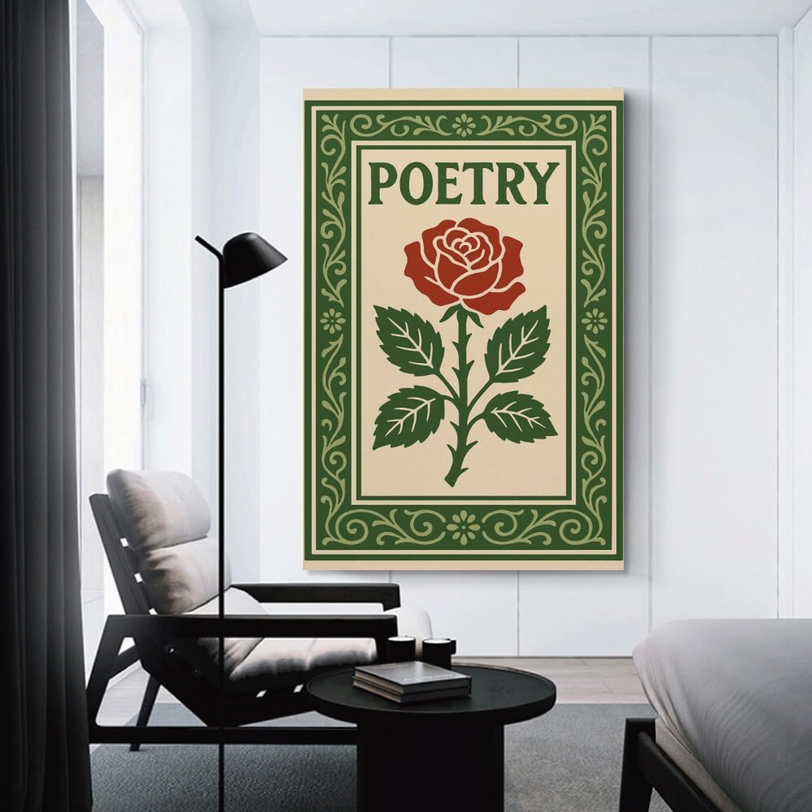 Junmoney Poetry Rose Illustration Decorative Canvas Print, 20x30inch(50x75cm), for Hallway, Entryway Or Landing, Home Artwork for First Impressions