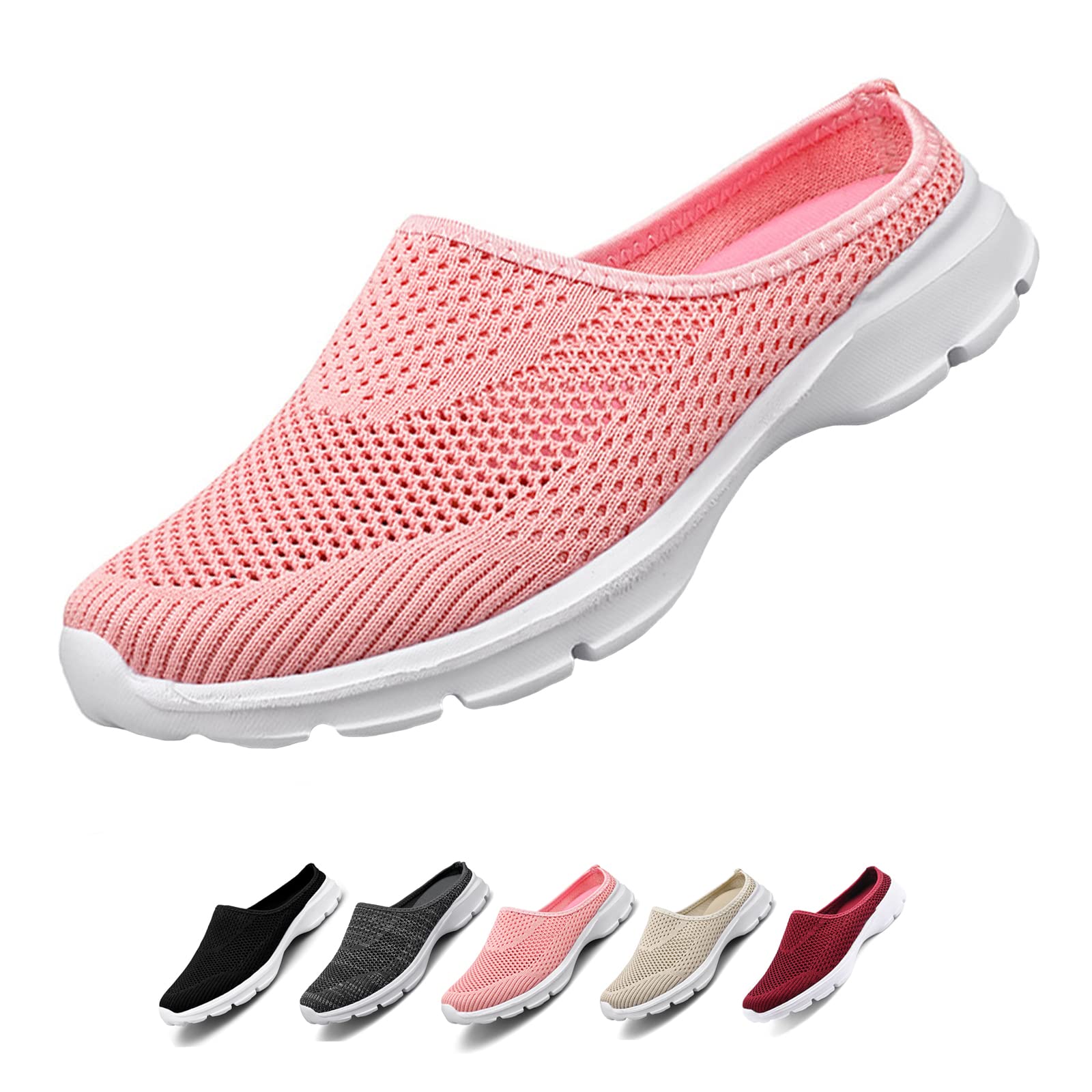 Women's Casual Slip on Half Shoes Breathable Arch Support Walking Mules Shoes Open Back Slip on Flats Non-Slip Sneakers Sandals