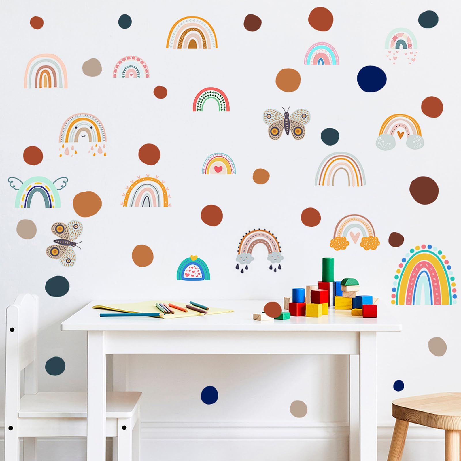 KASESSS Arco Iris Pegatinas pared Decorativas, Lindo Pegatinas Infantiles Pared, Vinilo Pared Infantil, Pegatinas de Pared Arco Iris y Lunares, Vinilo Decorativo Pared para Bebés Guardería,Dormitorio