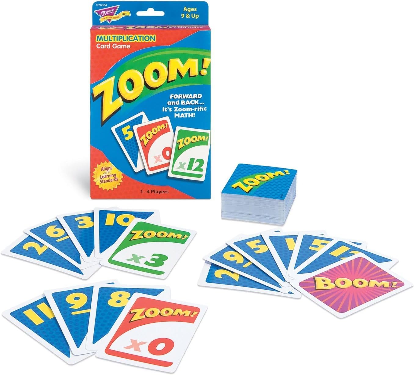 Trend Enterprises: Zoom! Multiplication Card Game, Use Addition Skills, Build Multiplication Skills, Test Probability, Surprise Cards Send Scores to Zero, 1 to 4 Players, for Ages 9 and Up