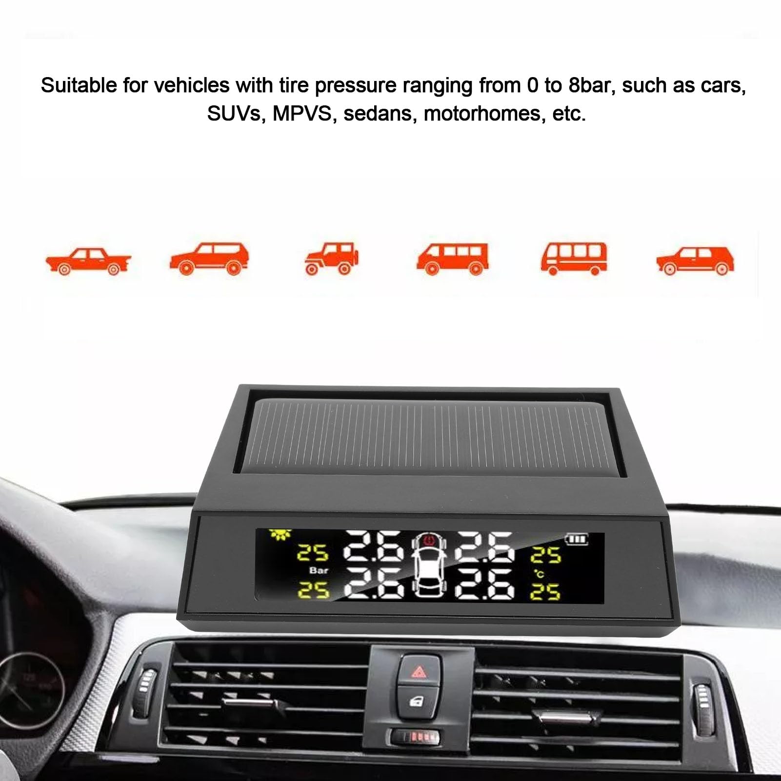 Słoneczny Bezprzewodowy Wyświetlacz LCD TPMS 6 Czujników Alarm Bezpieczeństwa System Monitorowania Ciśnienia w Oponach dla Samochodu RV