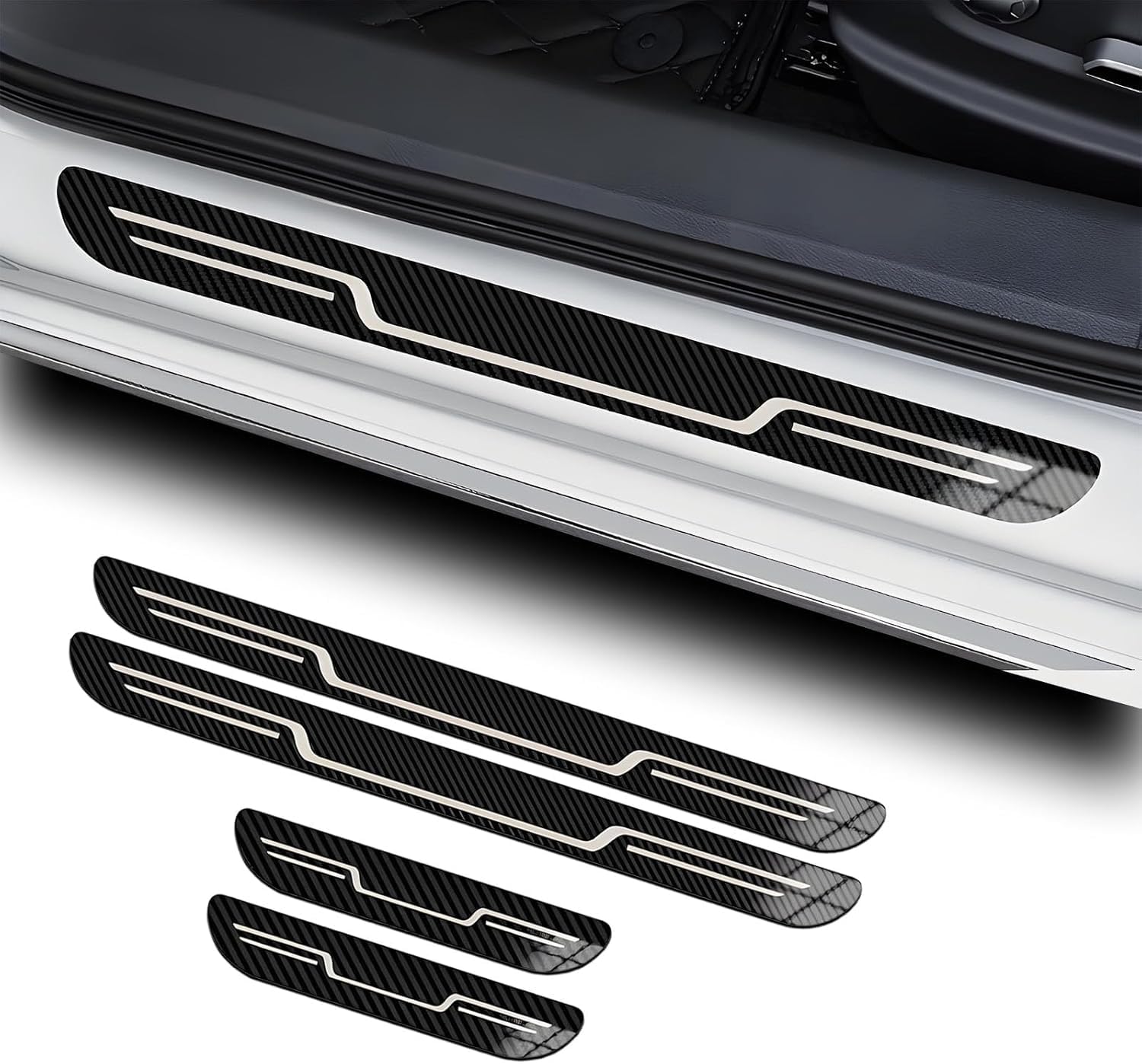 WENPANGPANG Door Sill Protectors for FIAT 500/500C/500E/Abarth 500 2007-2022, Stainless Steel Car Scuff Plates Entry Guards 4-Piece Set Matte Black Anti-Scratch Trims