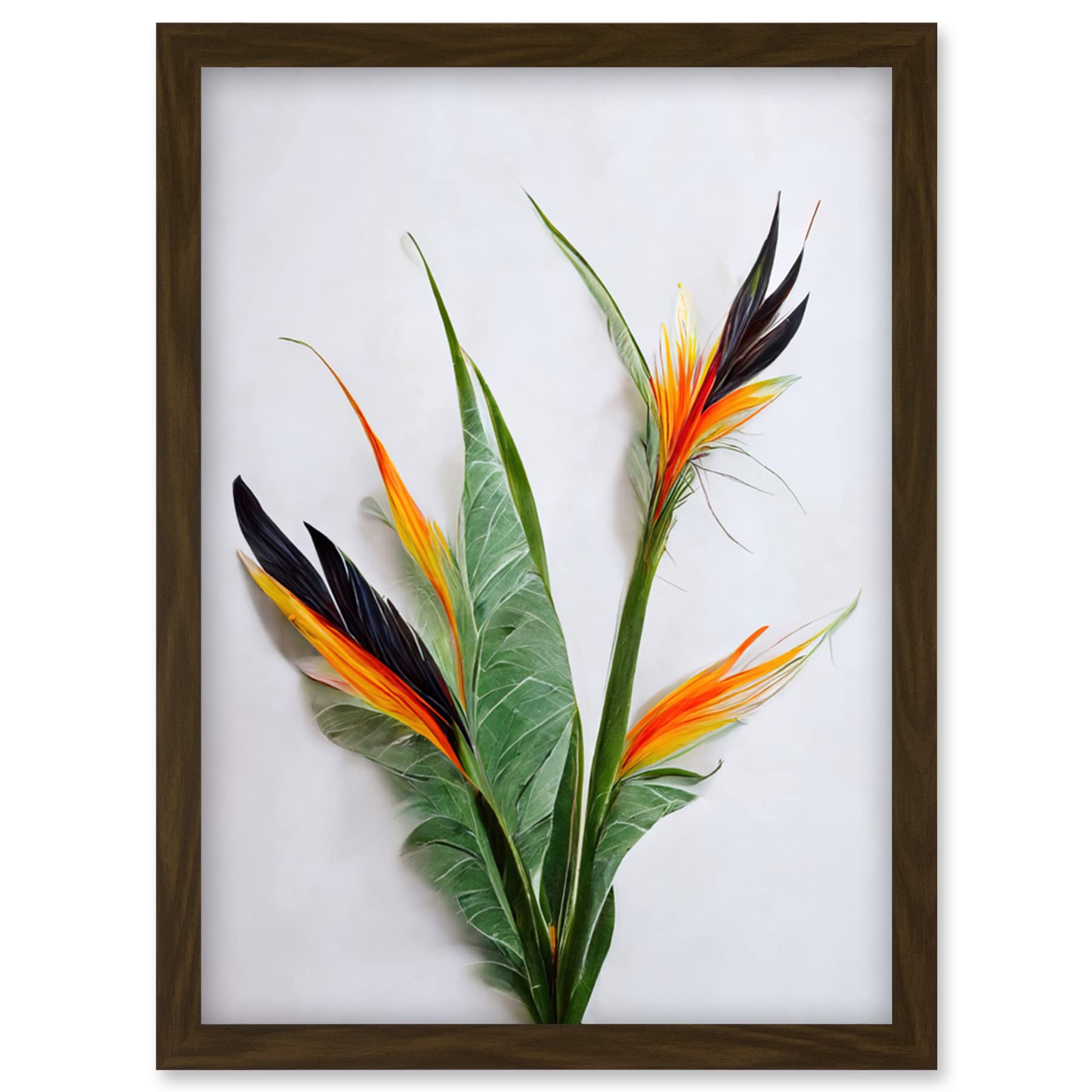Wee Blue Coo Bird of Paradise Stem Leaves and Flowers Tropical Plant Botanical Artwork Framed Wall Art Print A4