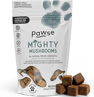 Mighty Mushroom Chews Supplement for Dogs & Cats | Blend of Turkey Tail, Reishi, Chaga, Maitake & Shiitake | for Immune System, Lumps & Bumps, Gut Health & Skin Support | 60 Chews