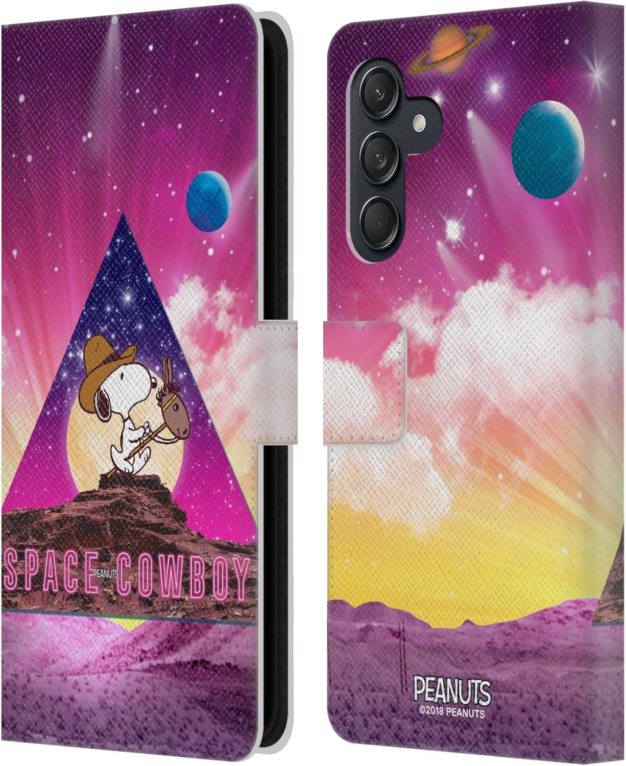 Head Case Designs Officially Licensed Peanuts Nebula Triangle Snoopy Space Cowboy Leather Wallet Case Compatible with Samsung Galaxy M55 5G