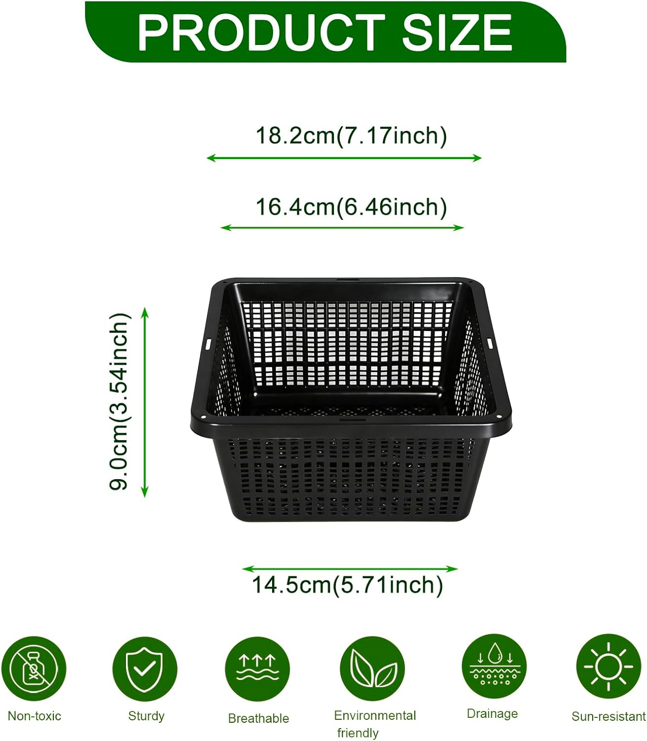 12 Pcs 7 Inch Aquatic Plant Baskets for Hydroponics Water Garden Plant Pots Black Plastic Mesh Basket Square Plastic Mesh Pond Containers for Live Aquarium Plants