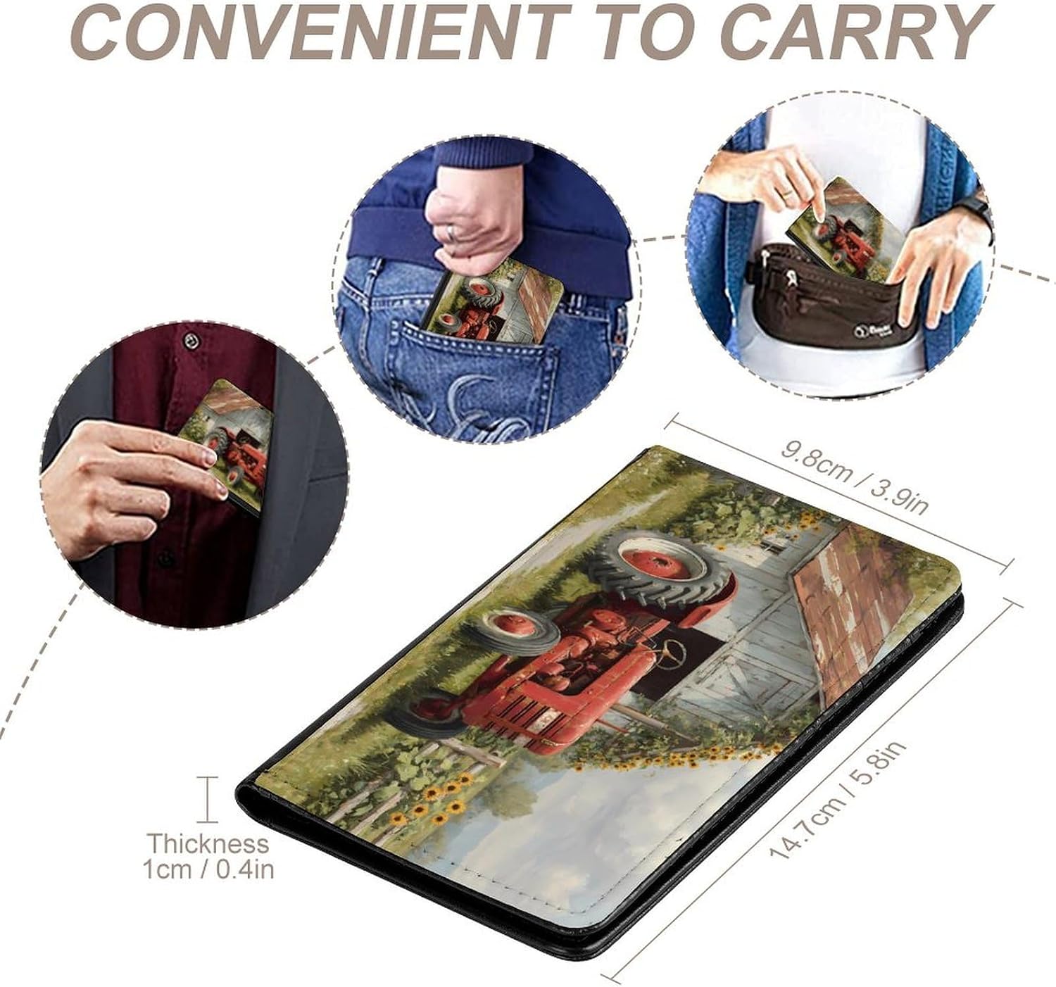Red Farm Tractor Old Barn Fashion Passport Holder Slim Travel Wallet Passports Cover Card Case with Slot image 4