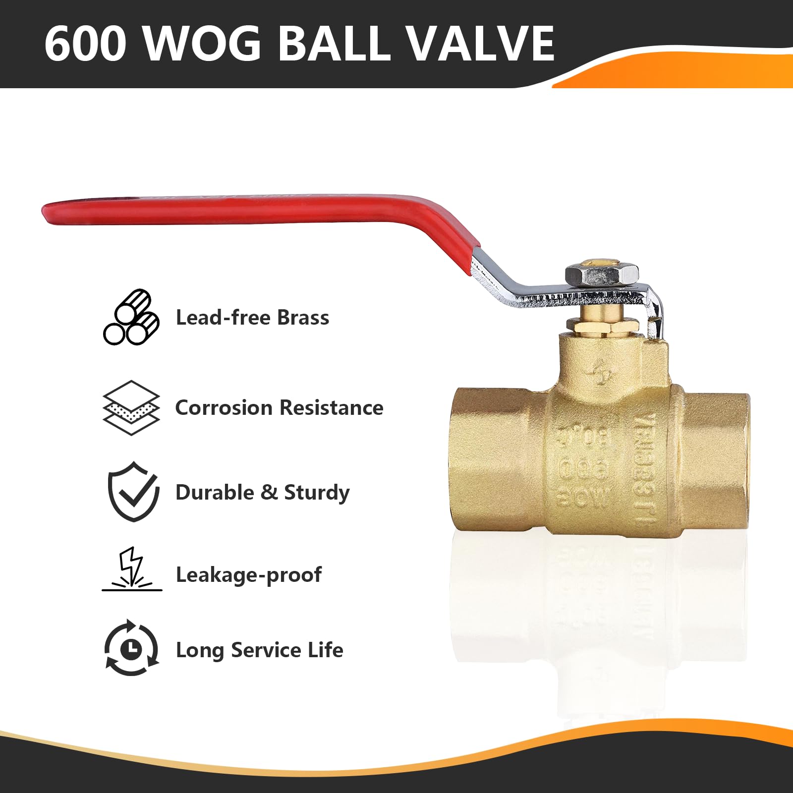 Brass Ball Valve With Female NPT Threads - Lead-Free, Full Port, 600 CWP, Various Sizes For Plumbing