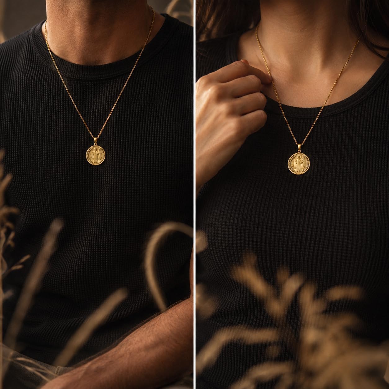 Patron Saint Necklace 14K Gold Medal Catholic Pendant Christian Religious Amulet Jewelry Gift for Men Women