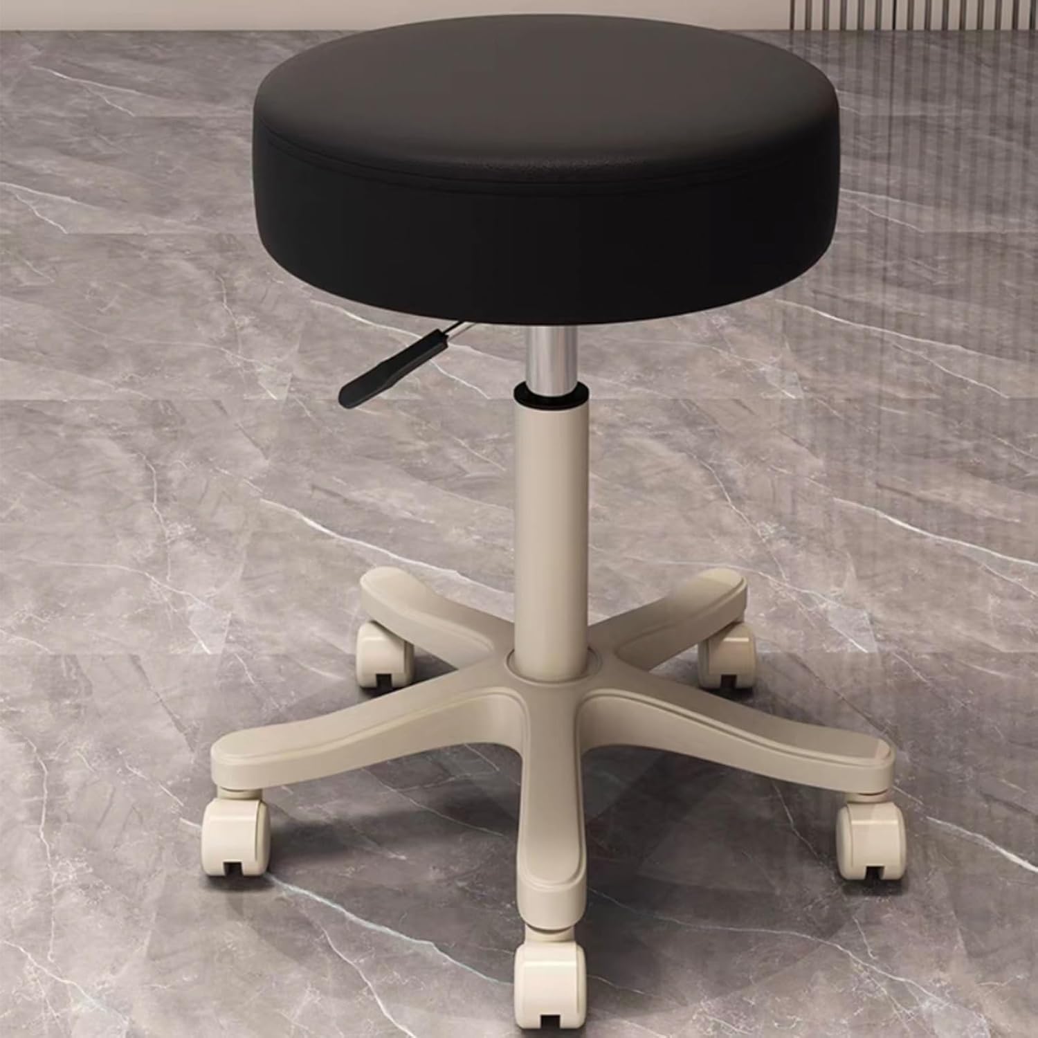 Tabouret de bureau pivotant réglable cuir synthétique noir LPC siège à roulette avec dossier