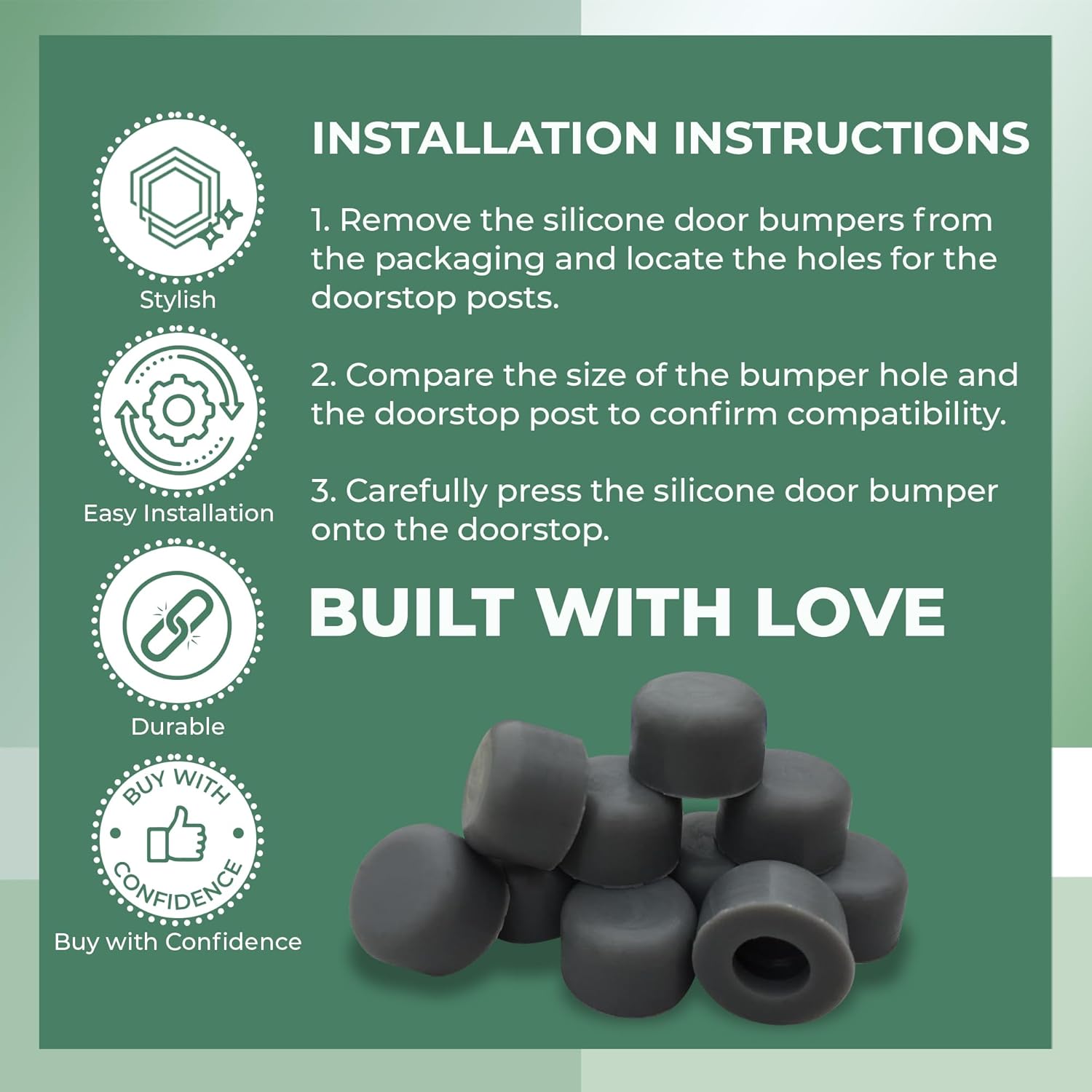 Renovators Supply Manufacturing Grey Premium Silicone Door Stopper Tips 1/4" Inner Diameter Door Stopper Bumper Caps 10 Replacement Tip Ends for Absorbing Shock Wall and Floor Protector Pack of 5