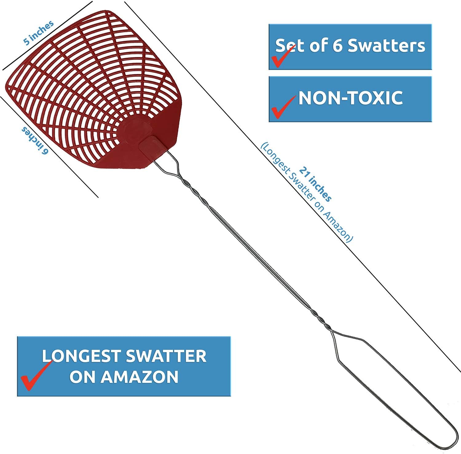 W4W Bug & Fly Swatter – Extra Long Handle 6 Pack Fly Swatters – Indoor/Outdoor – Pest Control flyswatter : Patio, Lawn & Garden