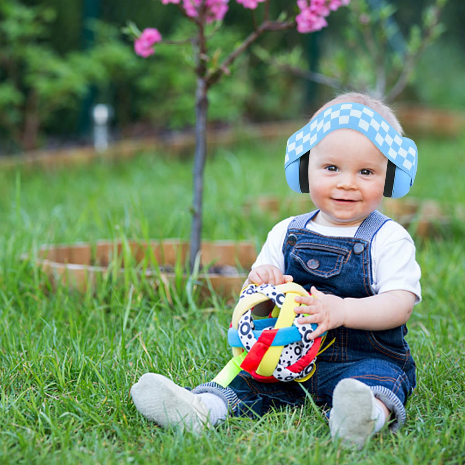 1 protection de l'onglet pour bébé - Arceau doux et réglable - Isolation acoustique - Convient pour les bébés de 0-18 mois (bleu), 7*7*8cm