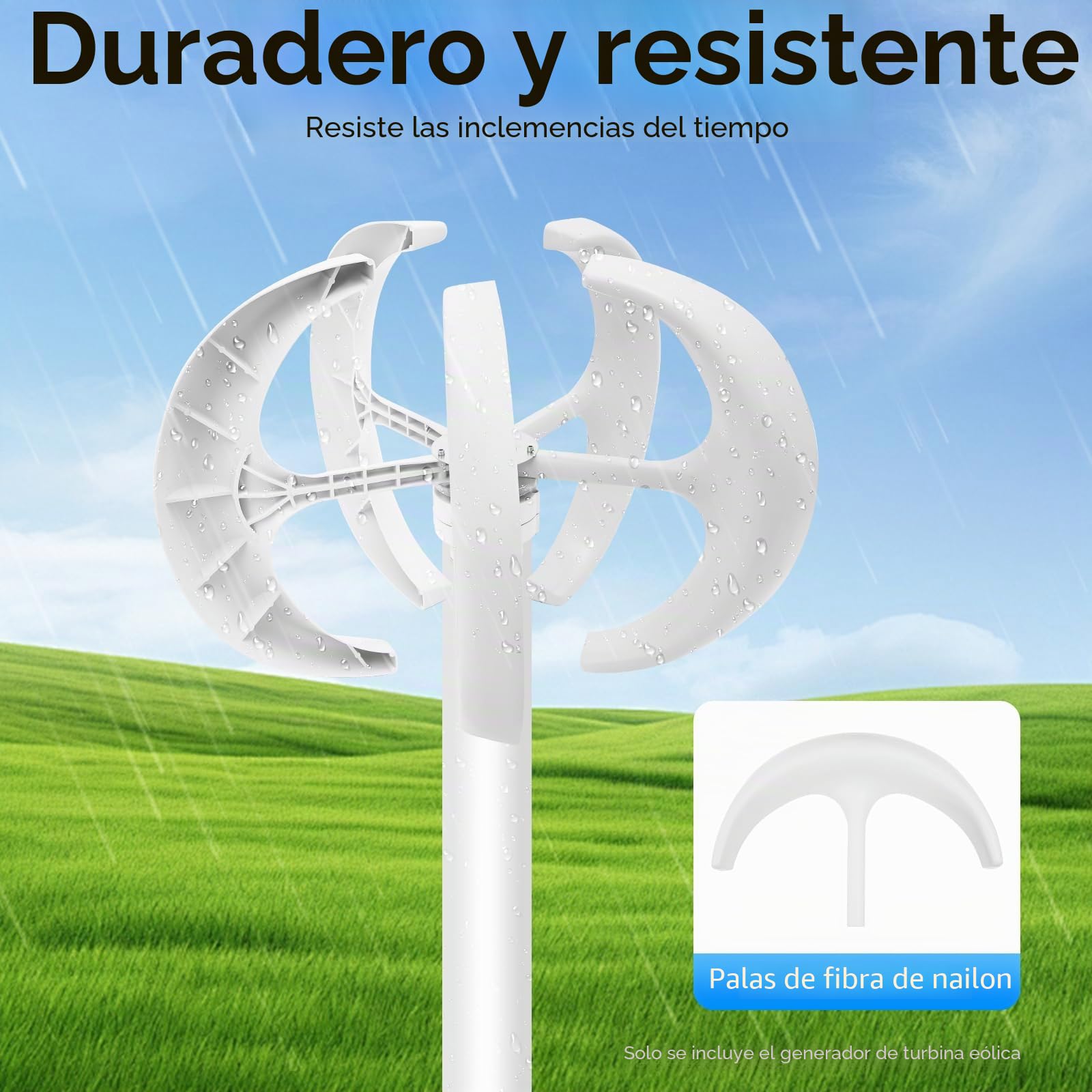 Aerogenerador de 600 W, aerogenerador con farol blanco, aerogenerador vertical de 5 aspas, adecuado para uso doméstico, de supervisión y en embarcaciones.