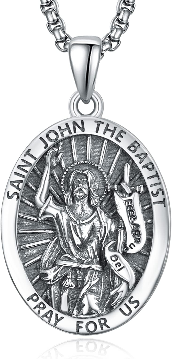 ADMETUS925 Sterling Silver Saint Medal Necklace | Amulet Necklace Protection Jewelry for Men with 2.5mm 22"+2" Rolo Chain