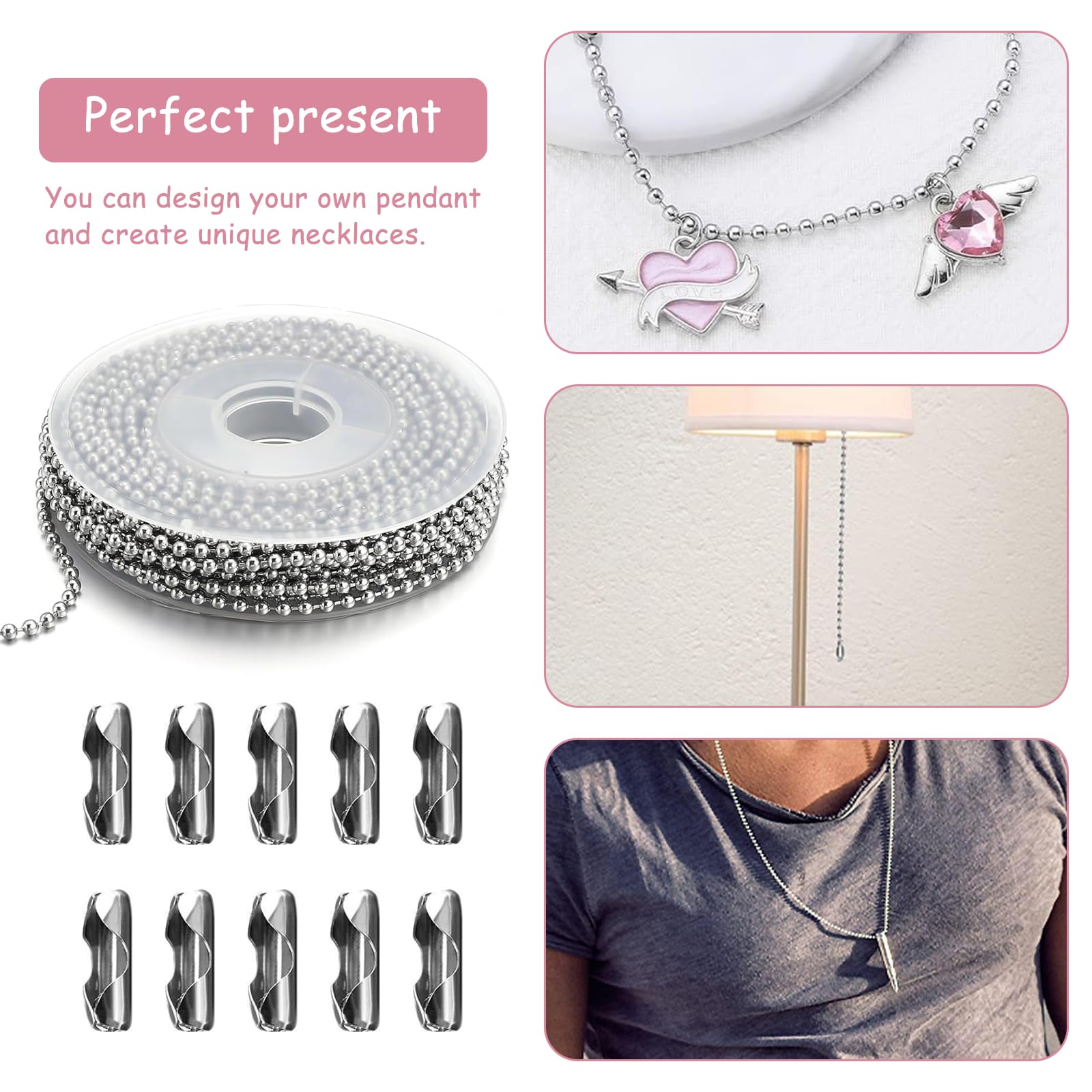 Catena A Sfere In Acciaio Inox 10m - Con Connettori, Per Gioielli Fai Da Te, Portachiavi E Decorazioni - Foto 4