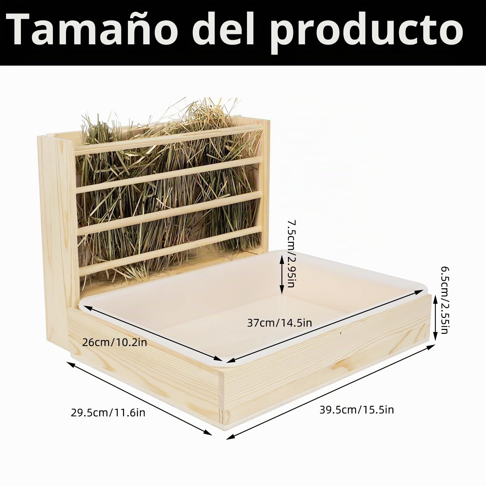 Comedero de heno grande multifuncional con inodoro, comedero de madera para conejos, completo con bebedero y comedero, apto para conejos, cobayas, hámsters, animales pequeños (4 en 1)