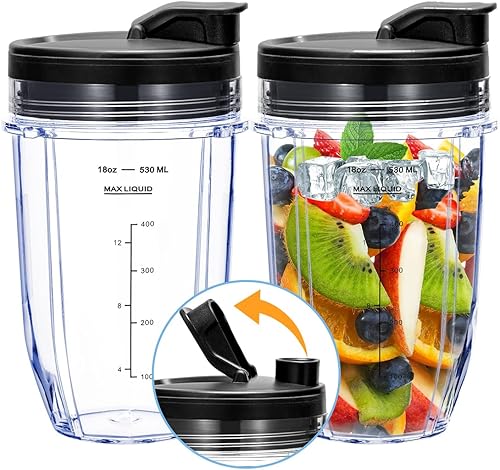 Vaso de repuesto para licuadora Nutri Ninja de 18 onzas con tapa para sorbo y sello para BL450 BL456 BL480 BL482 BL640 BL642 BL682 BN401 BN751 BN801