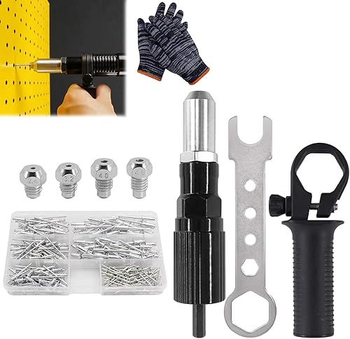 Kit adaptador de pistola de remache eléctrica profesional, tuerca de inserción de herramienta de mano remachadora que incluye cabezal de remache de