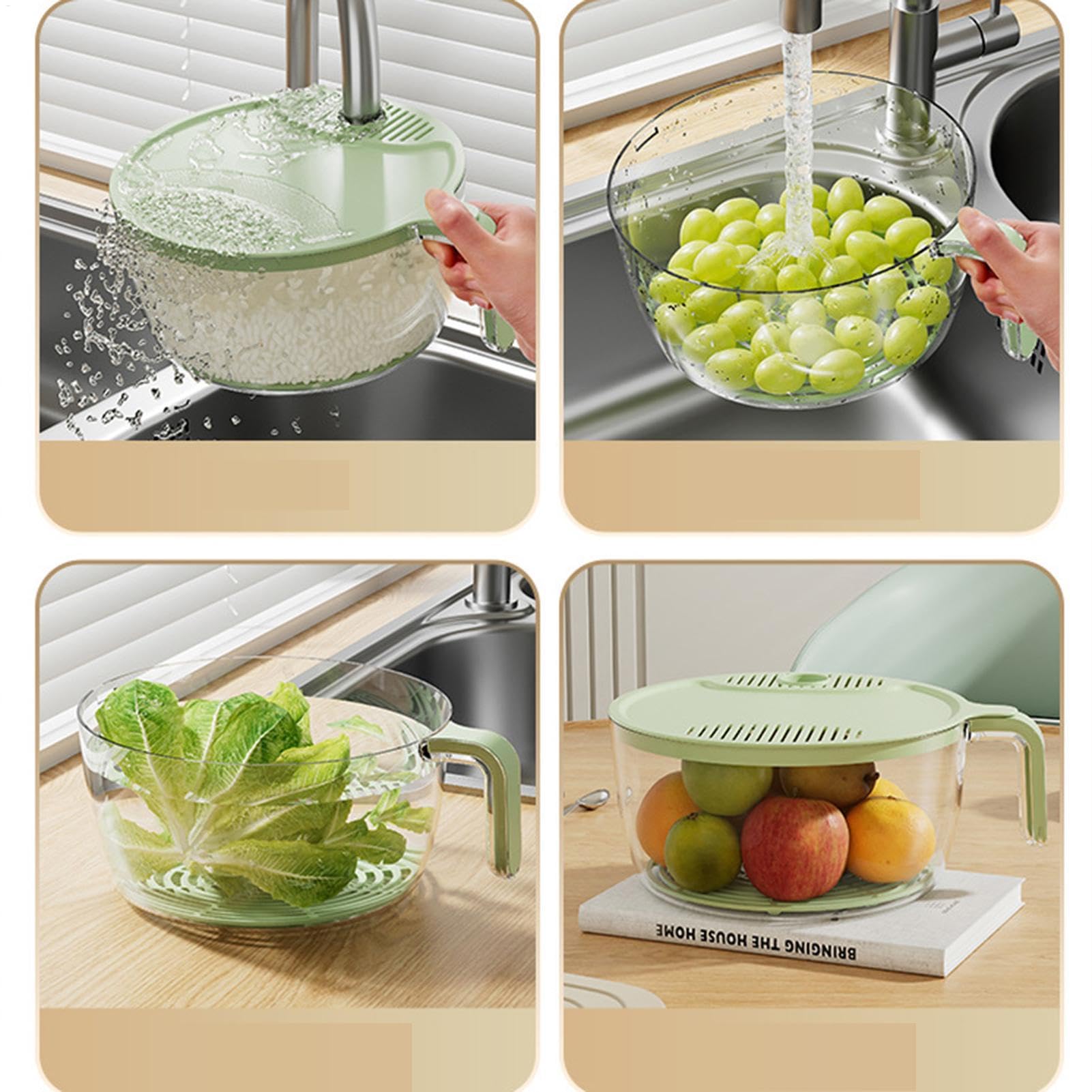 2-in-1 Obst- & Reissieb-Schüssel – Mit Deckel, Abfluss, Klappgriff, Für Küche, 18/25cm
