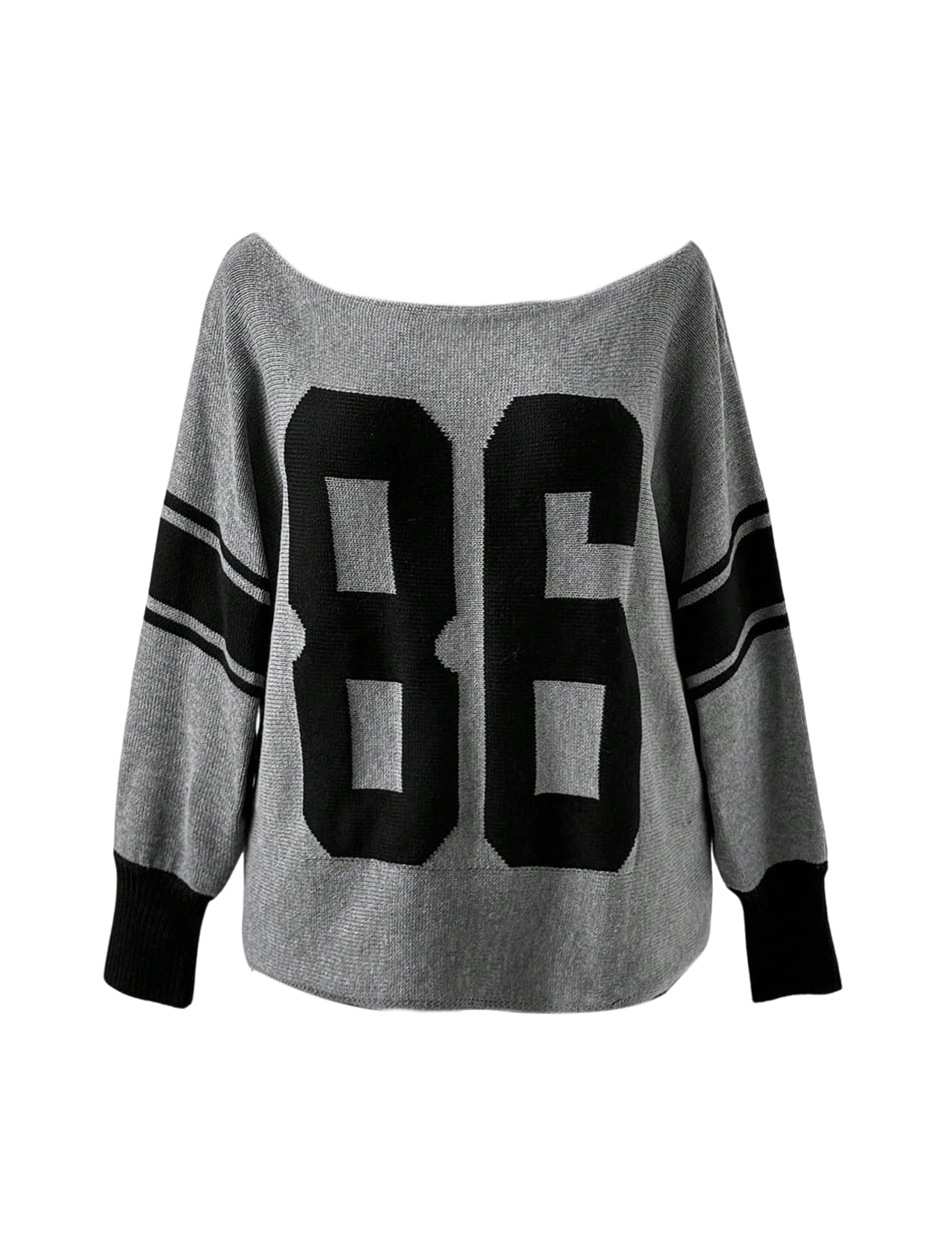 Floerns Womens Plus Size Y2k Number Jersey Shirts Knit Off The Shoulder Fall Sweaters