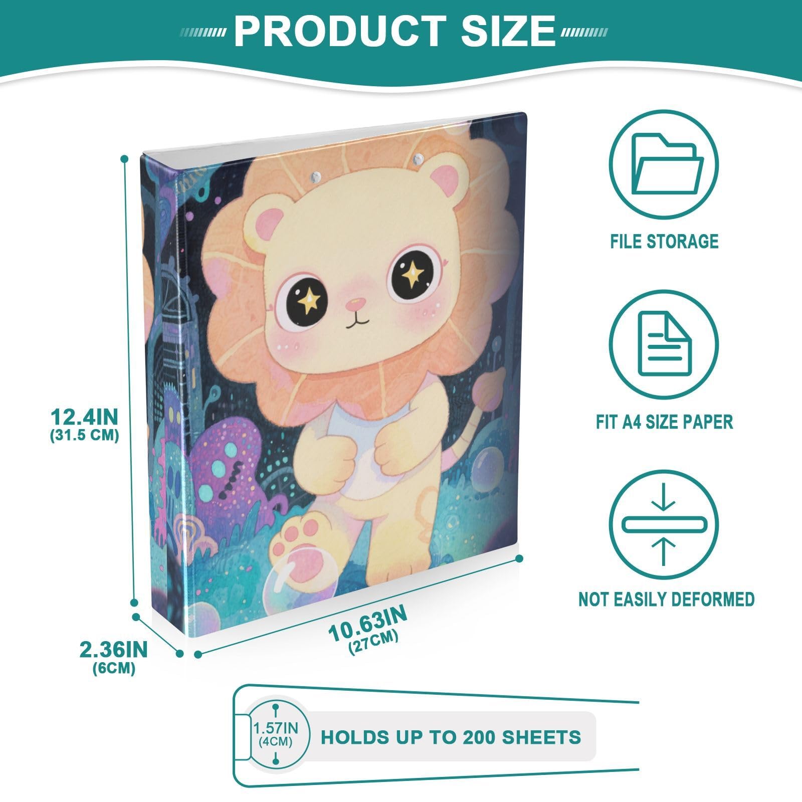 Reliures de 1 et 1/2 pouce pour l'école Illustration de lion de dessin animé mignon
