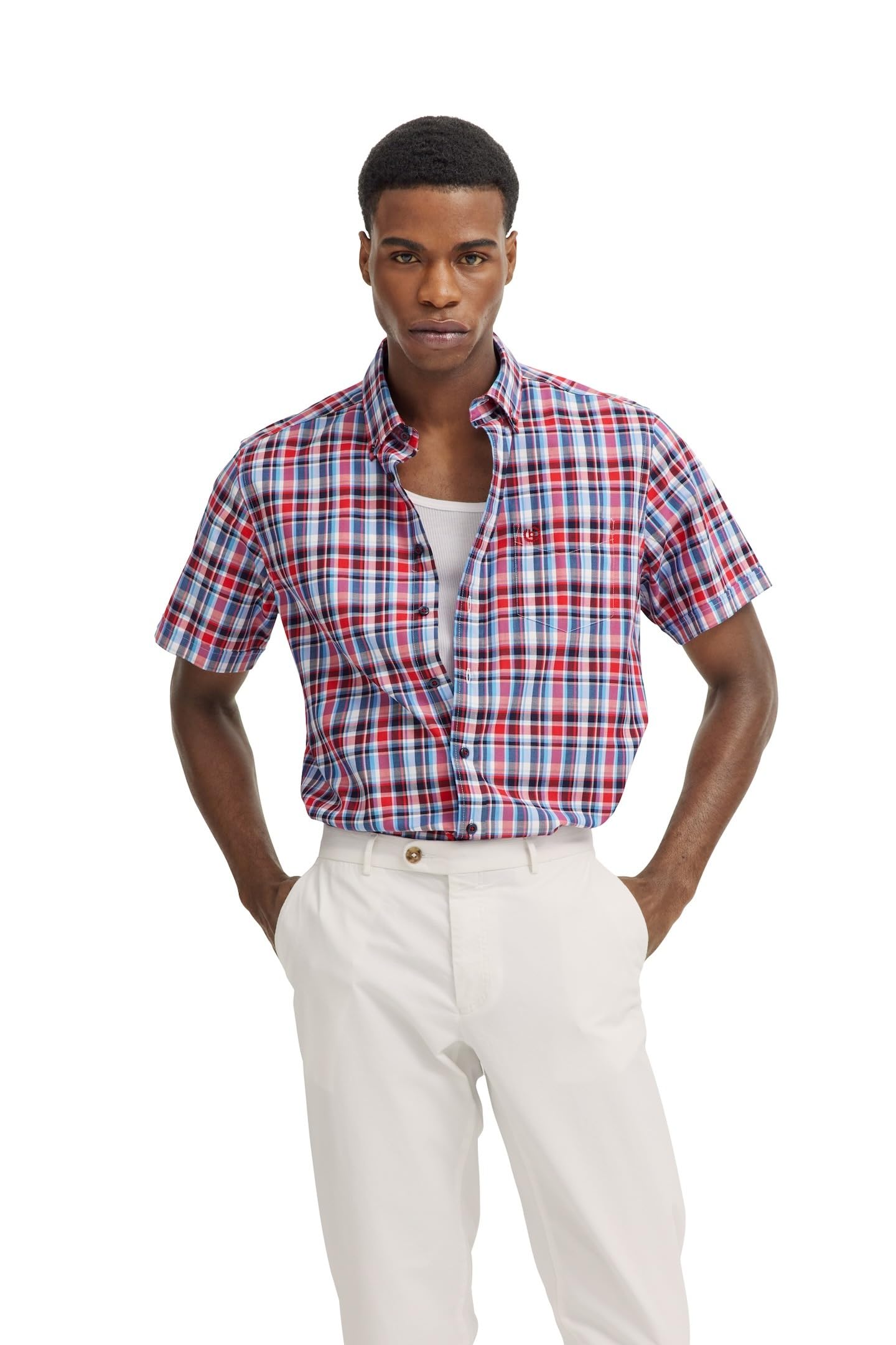 bugatti Men's Shirt Button-Down Short Sleeve Modern Fit, 950-red, XL