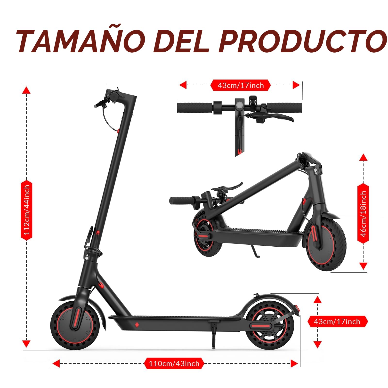 8.5" Patinete eléctrico Plegable de aleación, Conexión App Móvil,30Km de autonomía, batería 387 WH, Carga máxima 120KG Gris