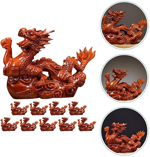 Miniatura 9 de Estatua de madera de dragón chino Fengshui, 3.9 in, mini rojo 2024 Año del Dragón, figuras de dragón del zodiaco chino tallada a mano para