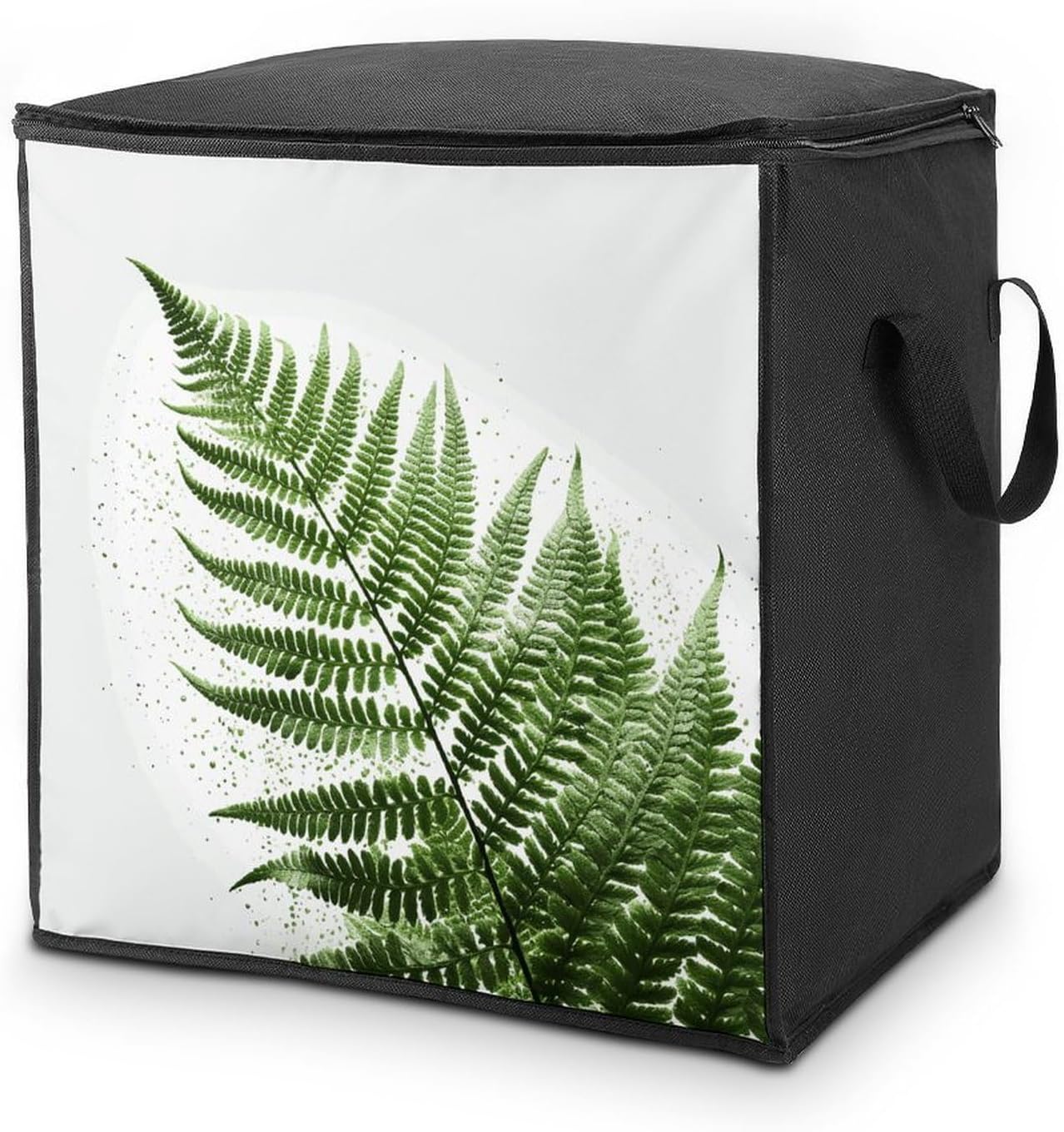 Natural Plant Silhouette Fern Leaf Storage Bags Moving Bags Storage Bins | Comforter Storage Bag Reinforced Handles & Zippers Foldable Closet Organizers and Storage for Blanket Pillow Clothes