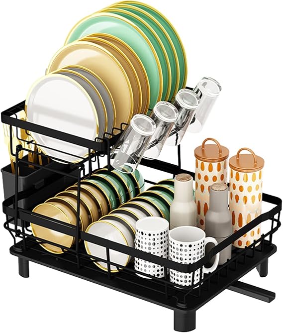 Scolapiatti Da Banco Con Portaposate E Portabicchieri - In Metallo Bianco, 43x33x15cm, Con Vassoio Di Drenaggio - Foto 4