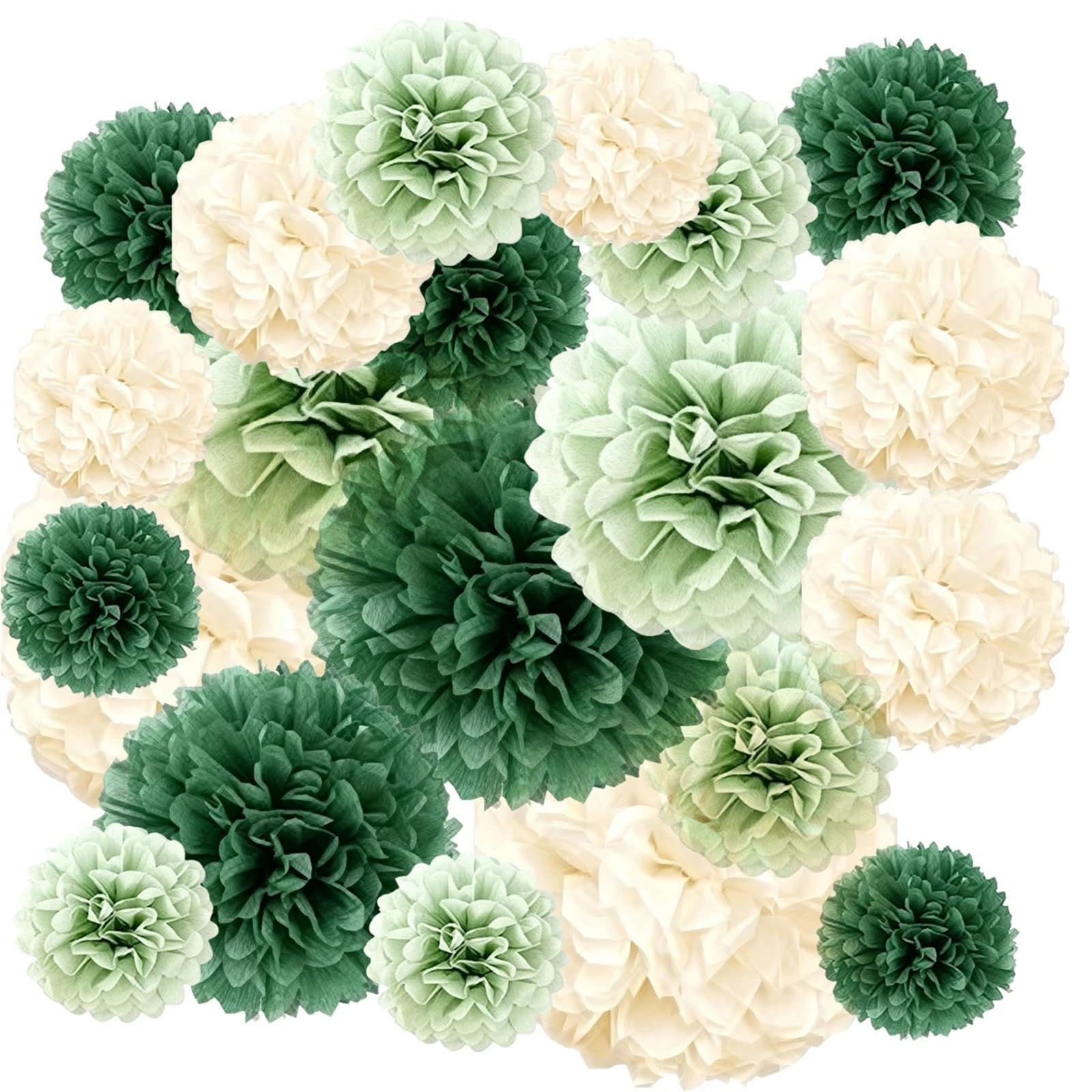 Pon Pon Di Carta 21 Pon Pon Di Carta Verde Bianco, Grandi Decorazioni Con Palline Di Fiori Sospesi for La Festa Di Compleanno Nuziale