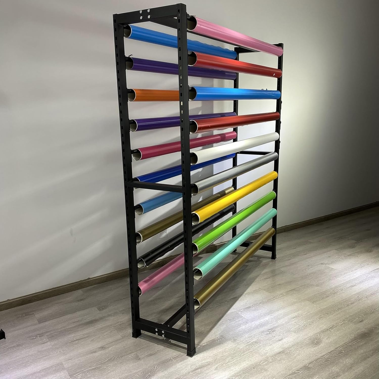 Adjustable Floor Standing Vinyl Wrap Storage Rack for Car Color Change Film, 20 Rods, 100cm - Ideal Display Stand for Fabric, Wallpaper, Tablecloth & nd Protection