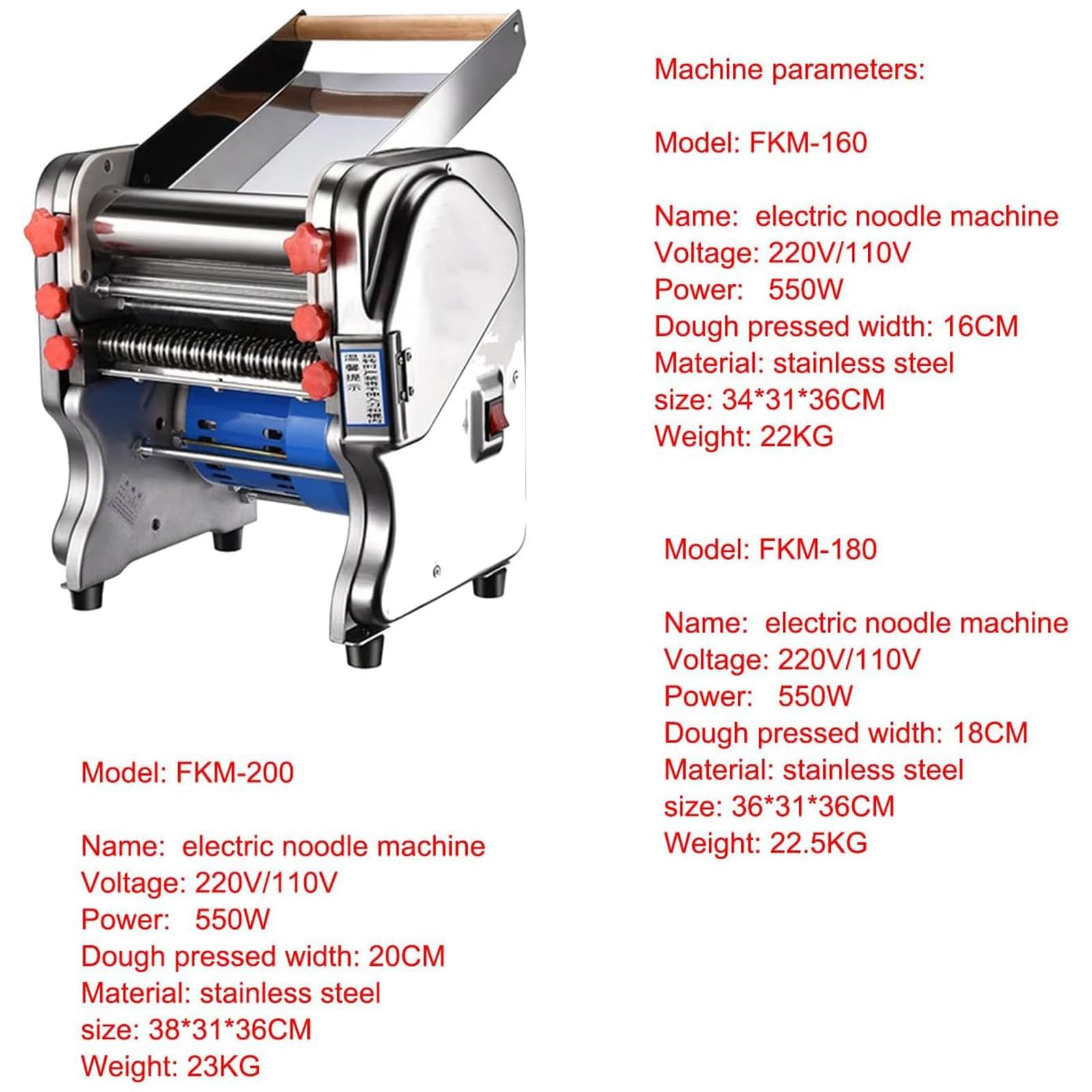 Máquina Eléctrica para Hacer Pasta, Máquina Automática De Fideos, Máquina Eléctrica para Hacer Pasta Comercial/máquina Automática para Hacer Pasta con Fideos Ramen(Size:Fkm200)