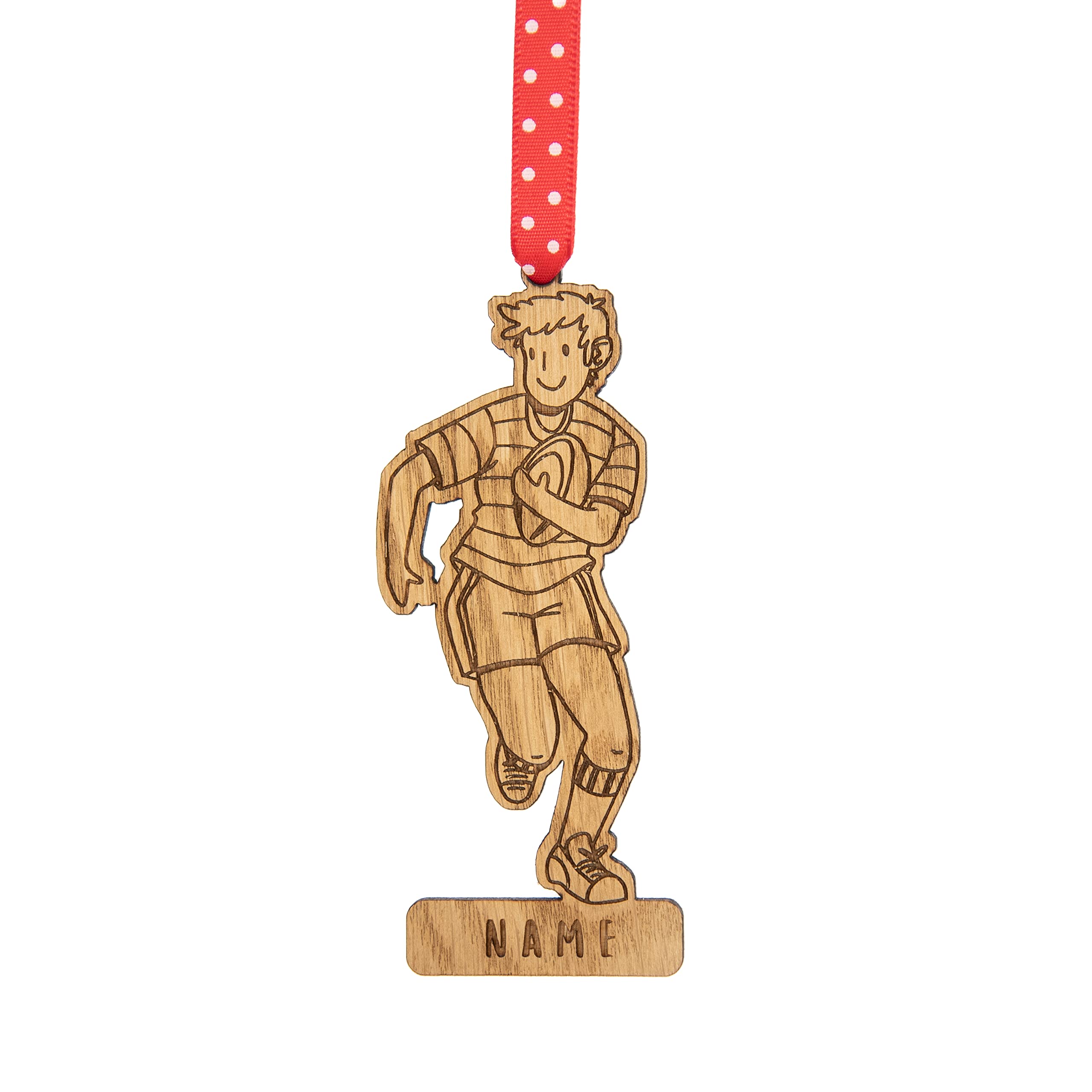 Personalised rugby player christmas decoration for a child | tree wooden ornament | for her him boy girl gift | xmas secret santa | stocking filler dcor uk | wood gifts for children