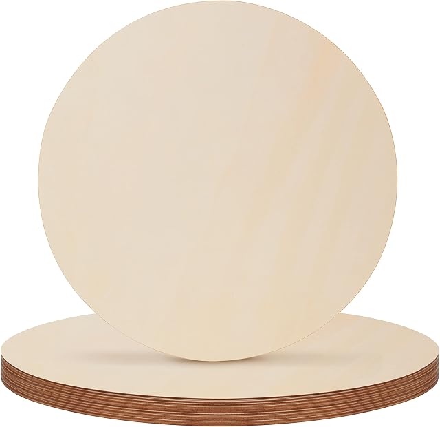 Belle Vous 12 Pack Wooden Unfinished Round Circles - 25cm / 10 Inches Diameter - 2mm Thick Plain Natural Blank Wood Discs - Cutout Slices for Crafts, Coasters, Home Decorations & Ornaments