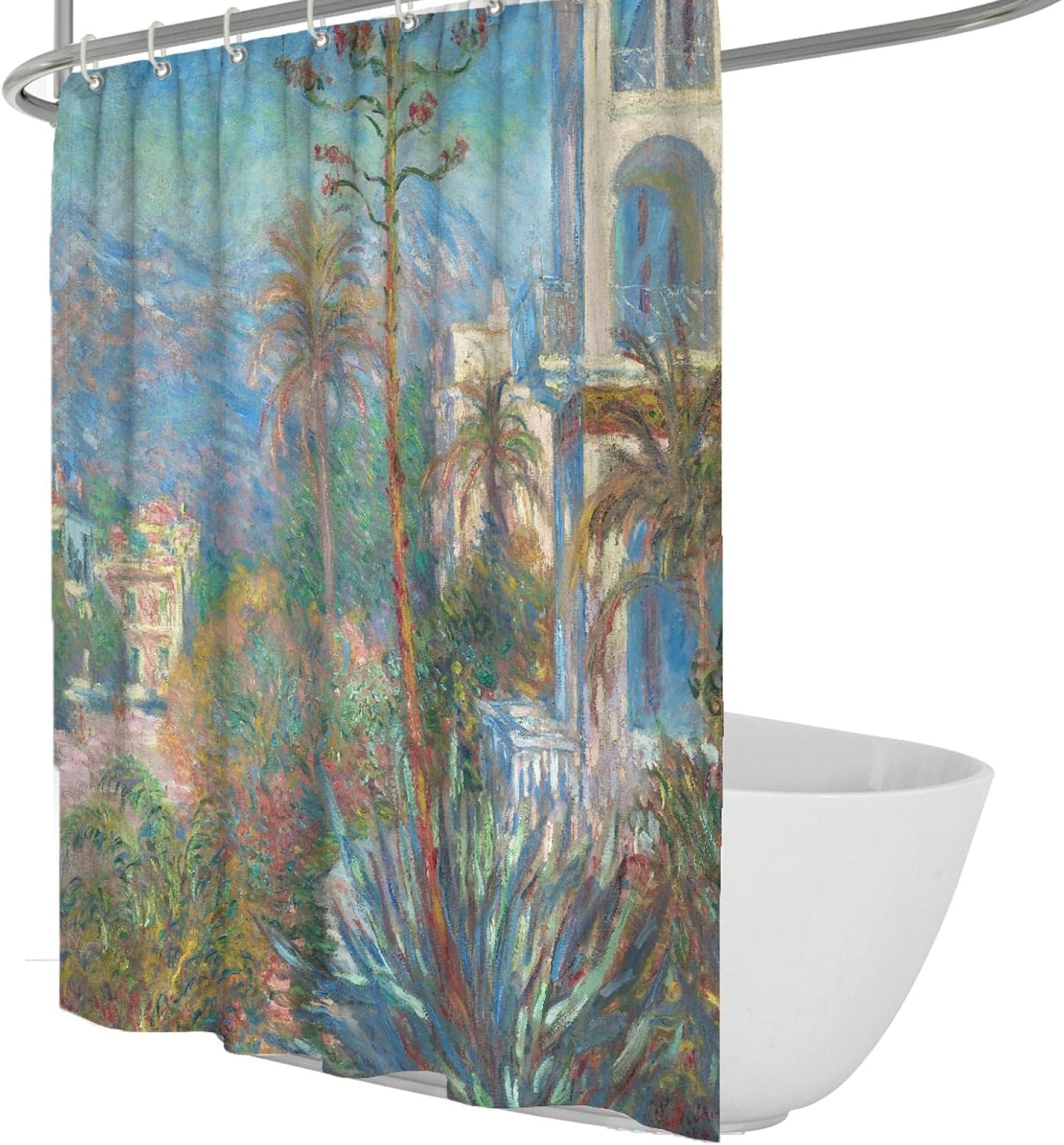 Claude Monet Shower Curtain for Bathroom Boho Plant Shower Curtain Liner Aesthetic Decor Retro Botanical Shower Curtain Set with Hooks W78 x L84(in)