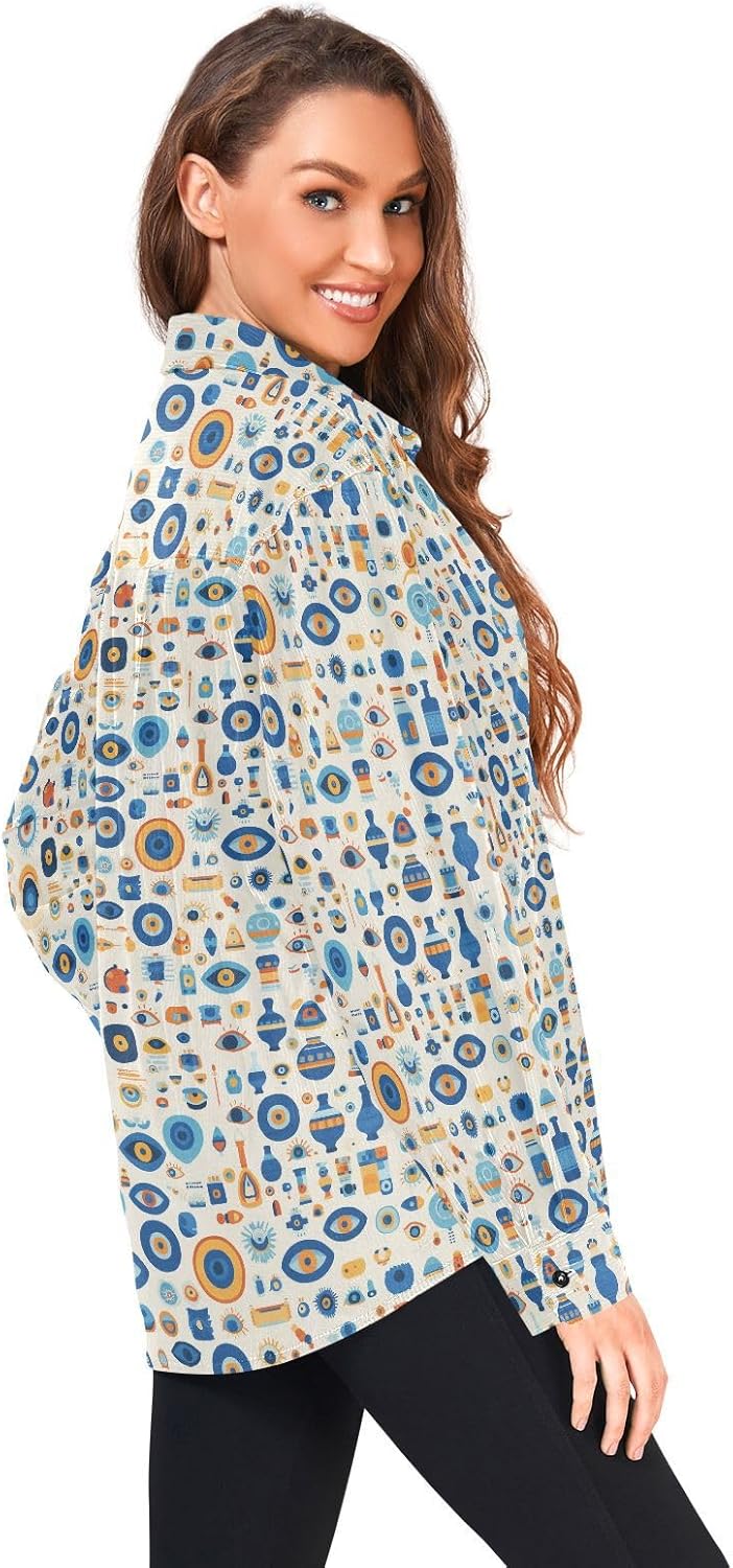 KLL Abstract Evil Eye White Womens Men's Slim Fit Rugby Shirts Sports Long Sleeve Blouse