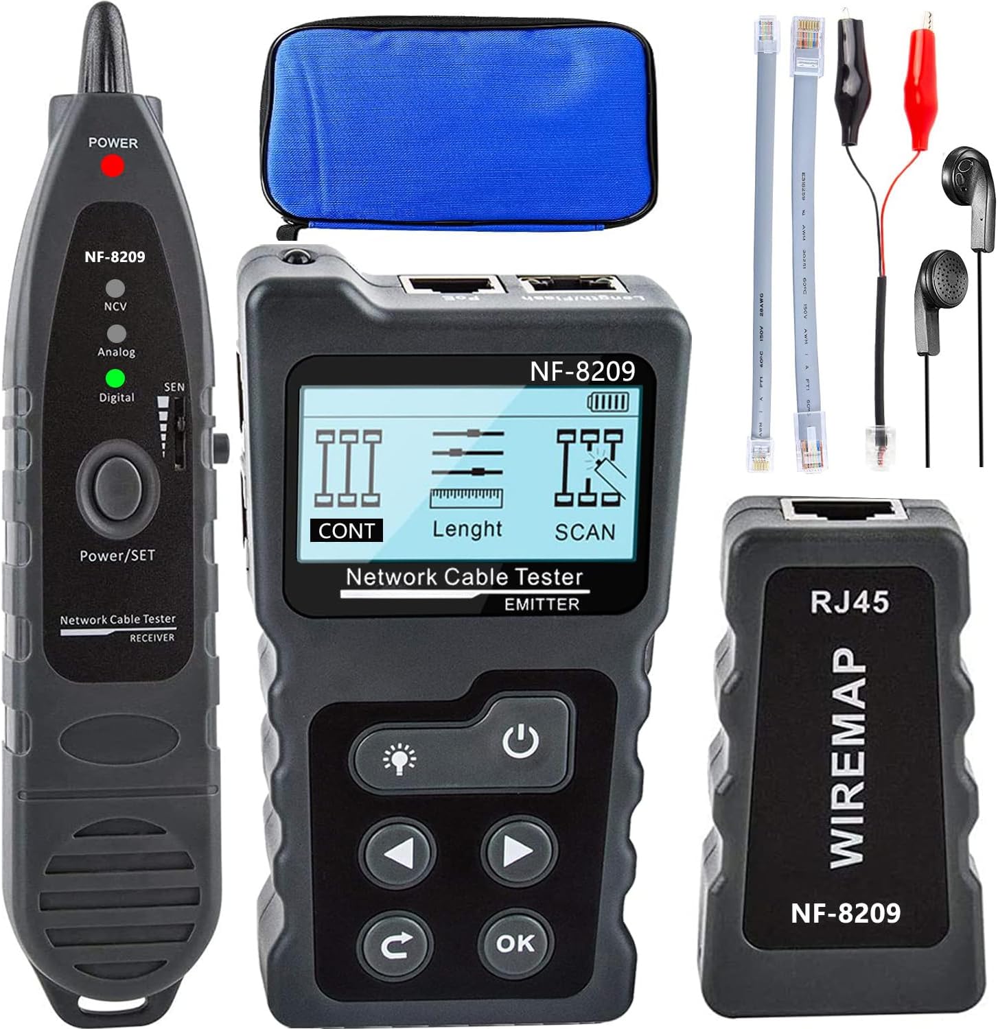 NOYAFA NF-8209 Network Cable Tester ethernet Tester with PoE NCV Multi-Function line Tracker LAN CAT5 CAT6 Tracker LCD Display Measure Length Wiremap Tester