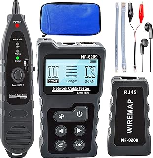 NOYAFA NF-8209 Network Cable Tester with PoE, Multi-Function LAN CAT5/CAT6 Tester, Wiremap, LCD Display, Measure Length, Wire Tracer
