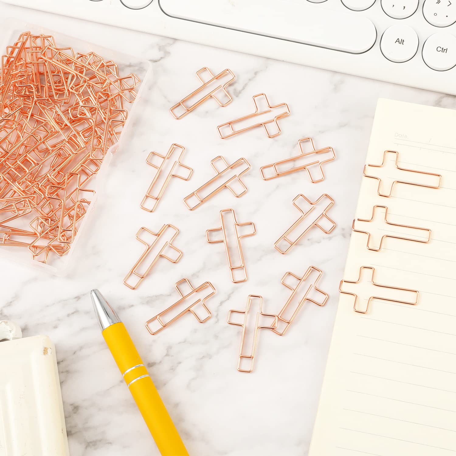 SAVITA 60 Pcs Rose Gold Metal Cross Paper Clips with Plastic Case for Christian Women Men Office School Home Teachers Staffs - Image 3