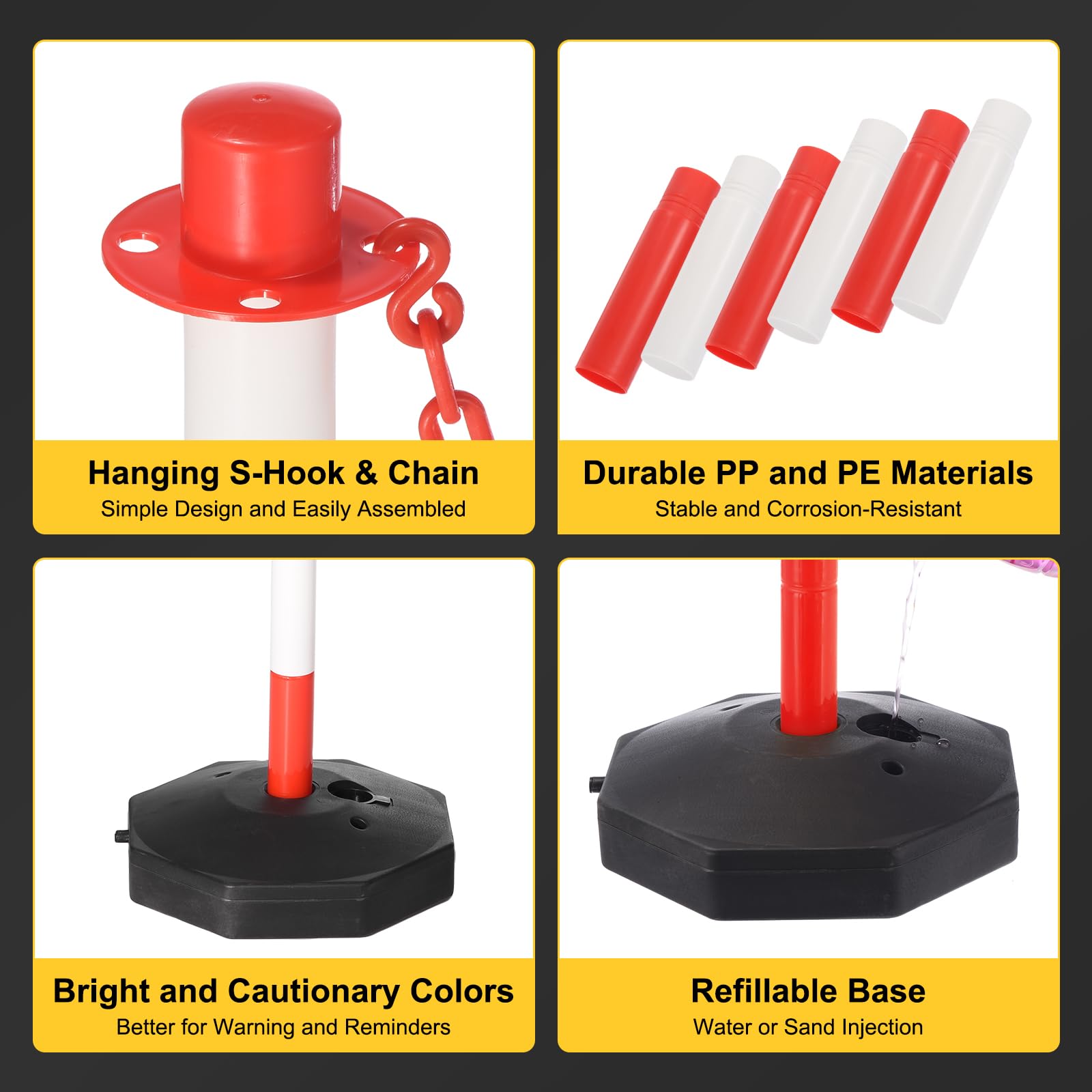 PATIKIL 2 Piezas Poste Delineador De Tráfico con Base Rellenable, Barreras De Seguridad De Cadena Plástica De 5 Pies para Estacionamiento En Construcción De Multitudes, Rojo/Blanco