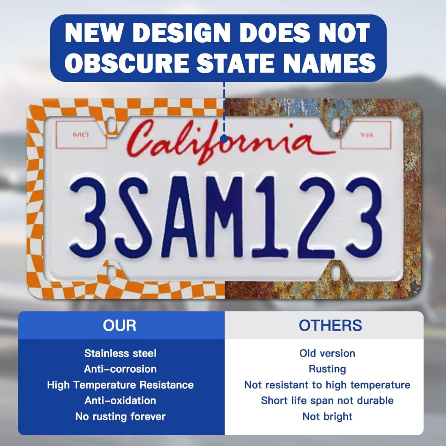 Orange Chessboards License Plate Frame Novelty Personalized Car Tag Chessboard Steering Wheel Cover Women License Plate Cover 4 Holes for US Standard Vehicles with Screw Cap Car Accessories