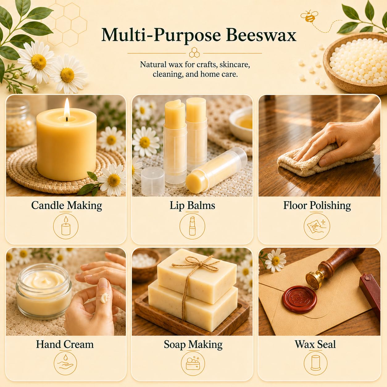 Pellets de cera de abeja natural blanca, 10 libras, cera de abeja orgánica sin parafina, cuidado de la piel, bricolaje, bálsamo labial, jabón, suministros para hacer velas en casa