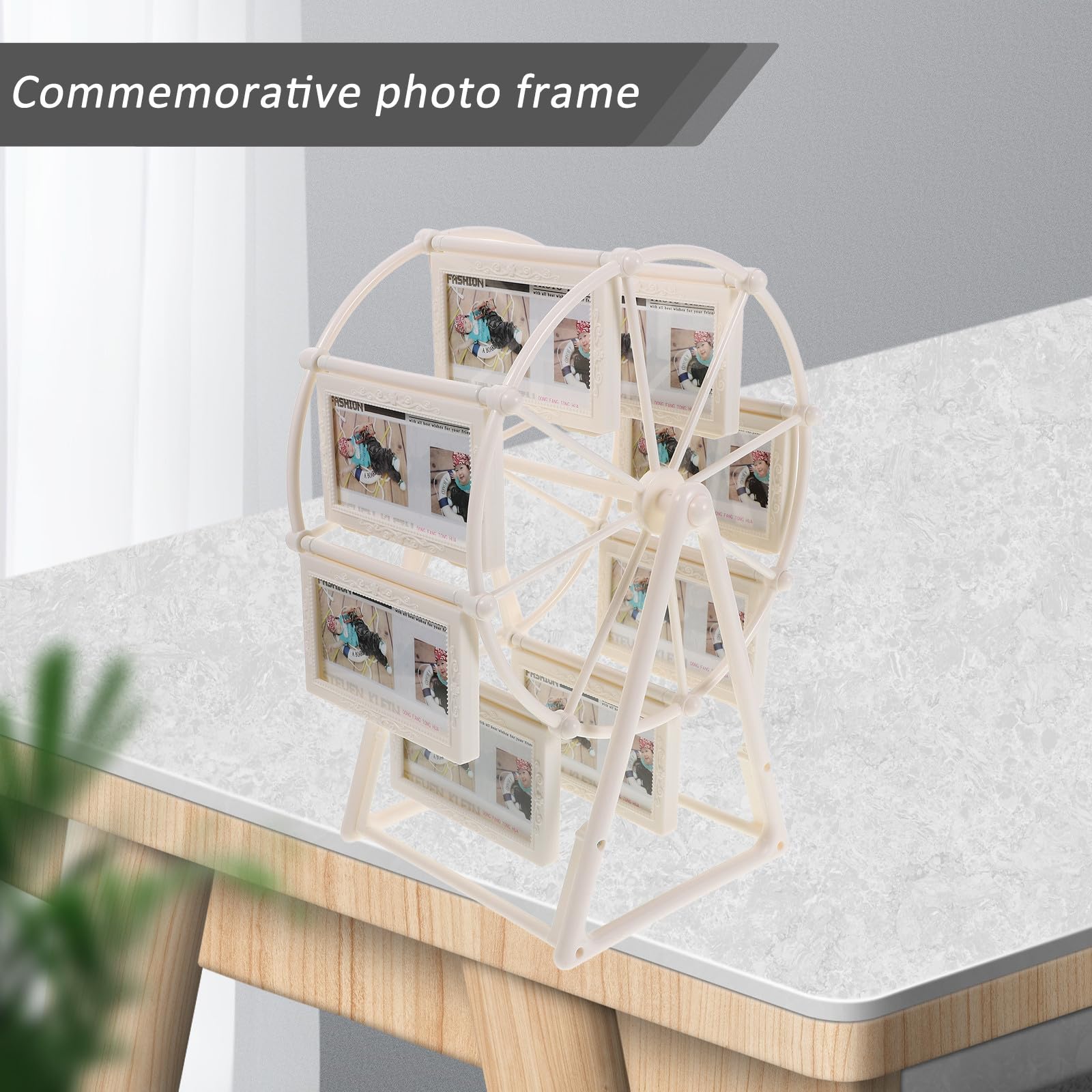 PACKOVE Drehbarer Riesenrad Fotorahmen aus Abs, Weiß, Tischdeko | Kreatives Design in Einzigartiger Form, Schützt Fotos vor Schäden, Passend für Schreibtisch und Weihnachten