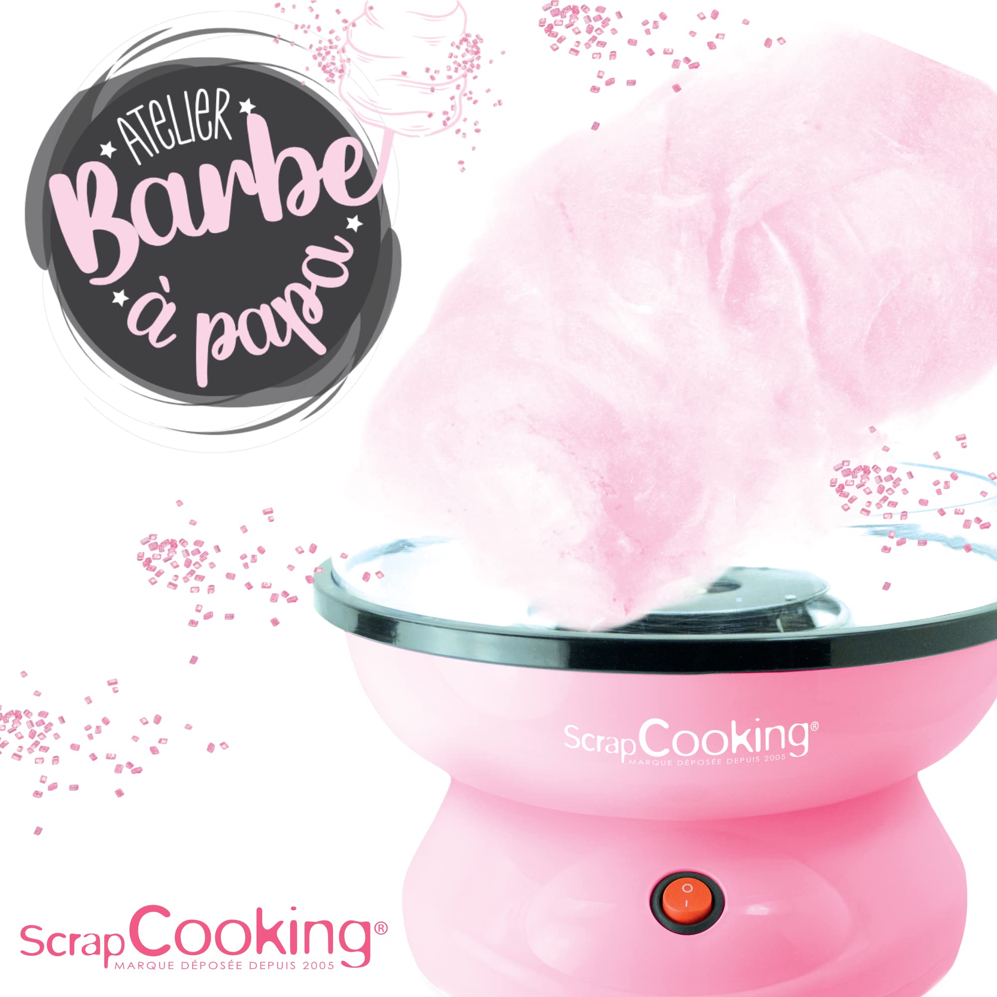 ScrapCooking - Machine Barbe à Papa - Kit Complet pour faire Barbes à Papa Maison : Avec Sucre, Bâtonnets & Cuillère Mesure - Atelier Barbe à Papa - Appareil Électrique Anniversaire - Rose - 3900