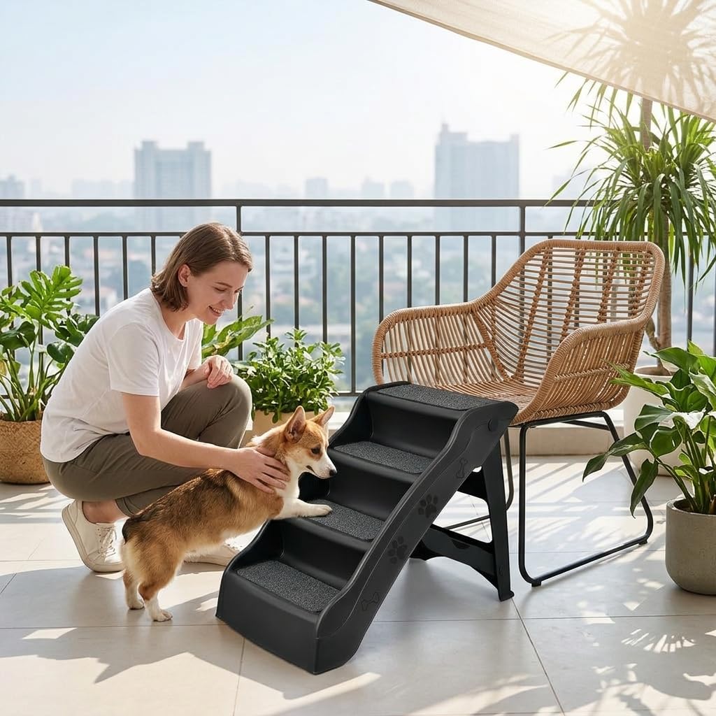 Gralara Gradini per Cani con Livelli Rivestimento in Cotone Morbido con Supporto Antiscivolo Telaio Portante in Polipropilene con Bordi Arrotondati Adatta per, Nero, Rinforzato e ispessito