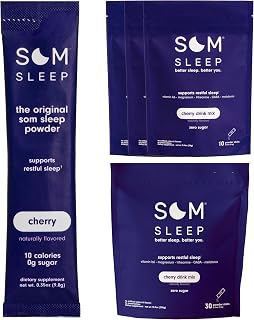 Som Sleep Sleep Aid Drink Mix Powder, Melatonin 3mg, Magnesium, Vitamin B6, L-Theanine & GABA – Vegan, Zero Sugar, Keto Friendly – Cherry, 60-Pack