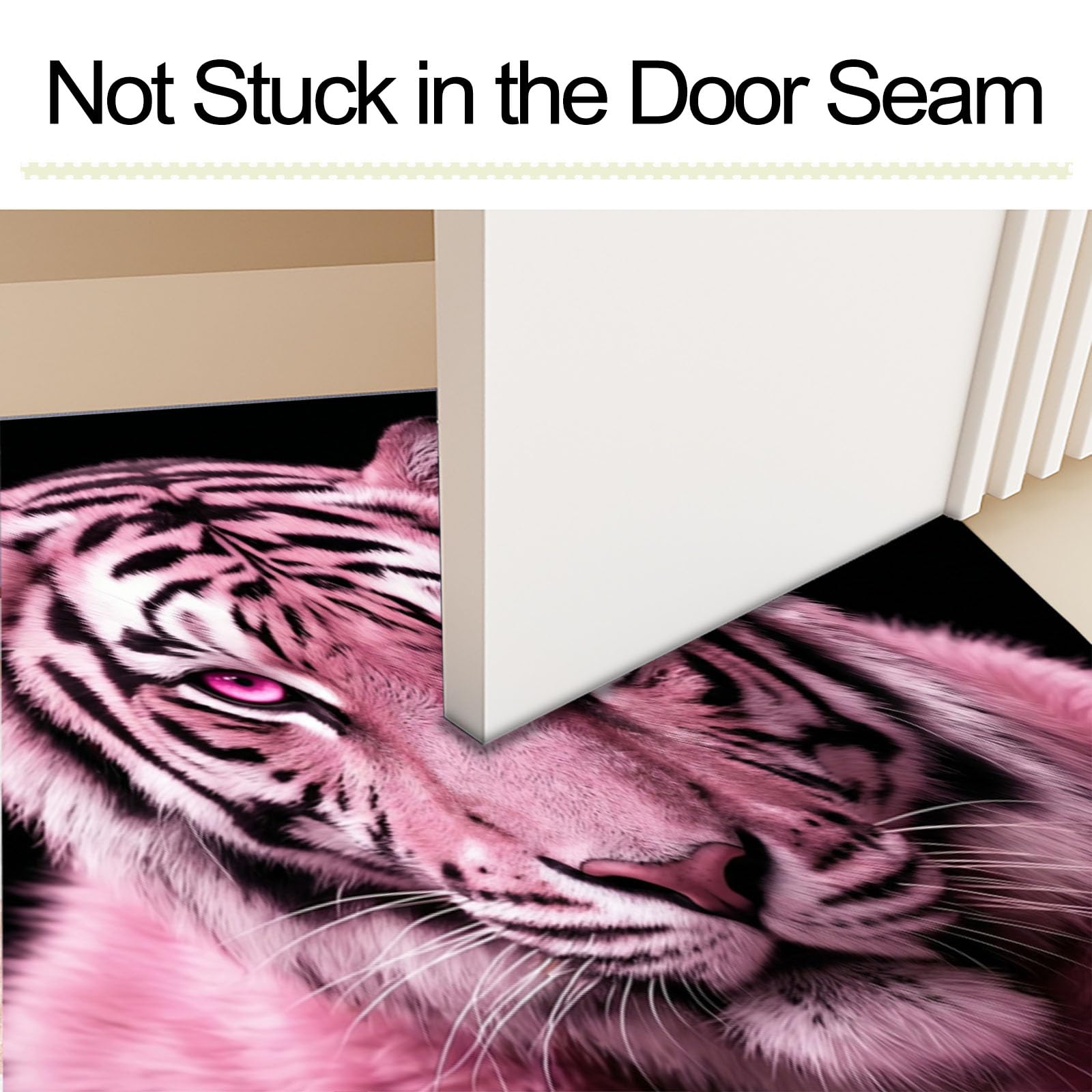 Zerbino Ingresso Interno Ritratto Di Tigre Rosa Alla Moda, Zerbino Di Benvenuto Lavabile Morbida Animali D'Avanguardia, Antiscivolo Tappeto Da Decorazioni Nero Per Casa Porta, 60X90Cm