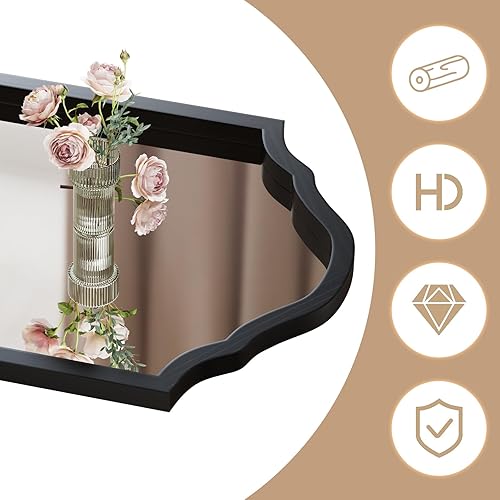 Miniatura 8 de ULIKE Espejo arqueado de madera de 24 x 36 pulgadas, espejo con marco de madera rústica para decoración de pared, espejos de pared decorativos para